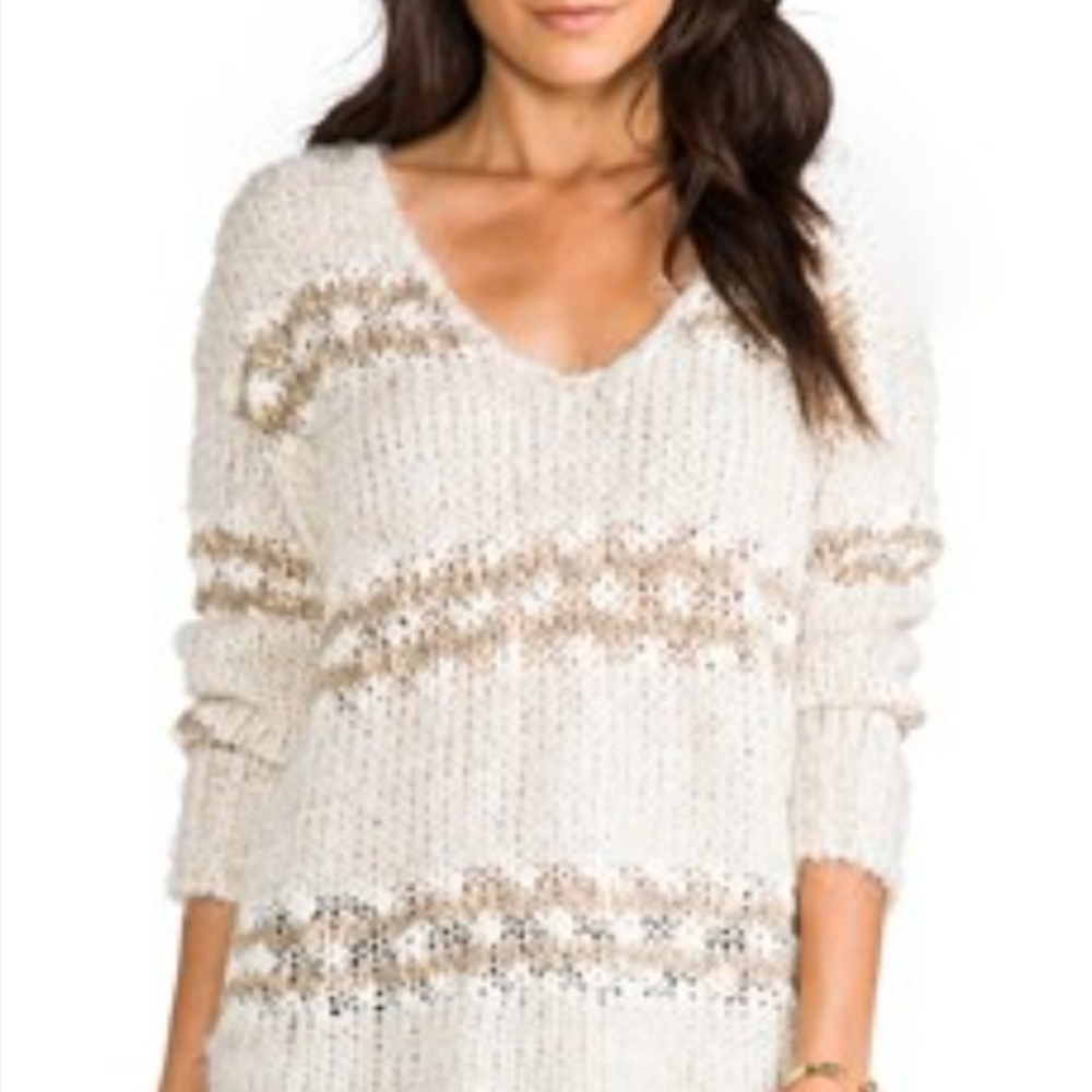 Free People Linus Stripe Pullover in Natural Combo Size XS